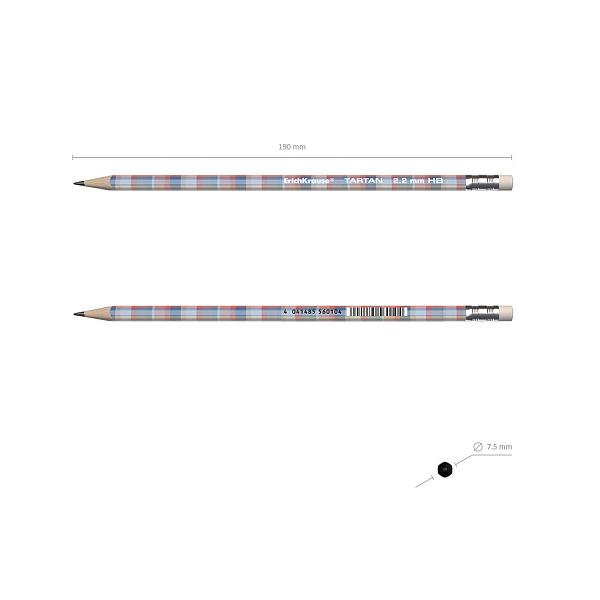 Карандаш ч/г HB ErichKrause Tartan с ластиком трехгранный 
