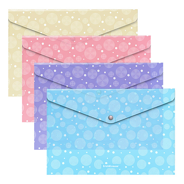 Папка-конверт на кн. А4 ErichKrause® Pastel Dots, полупрозрачная, ассорти (в пакете по 12 шт.)