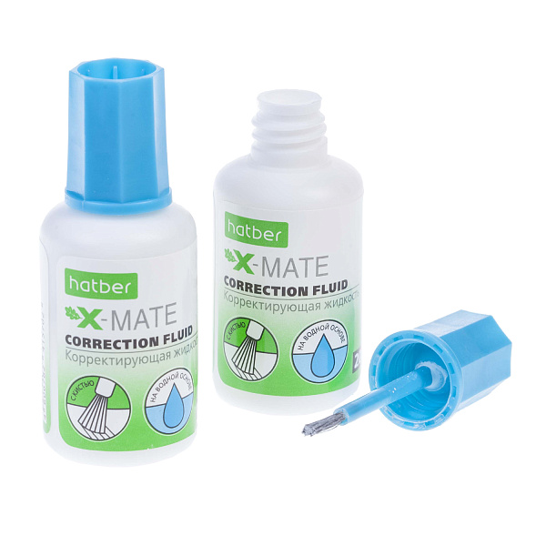 Корректир. жидкость 20 мл Hatber X-Mate на водной основе с кисточкой