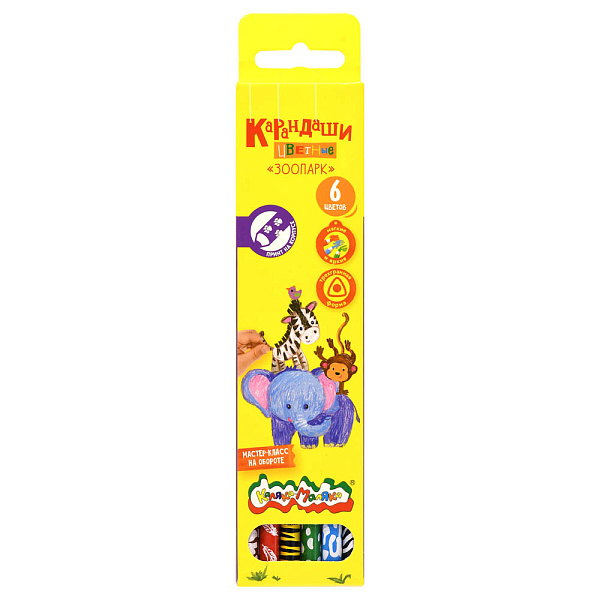 Карандаши 6 цв. "Каляка-Маляка" ЗООПАРК, принт на корпусе, деревян., трехгран., карт.уп.