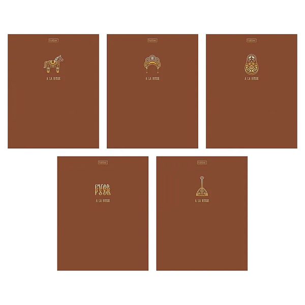 Тетрадь 48 листов в клетку "А-ля Рус" А5ф на скобе ламинация цв.СОФТ ТАЧ  3D фольга 5 диз.в блоке скругл.углы