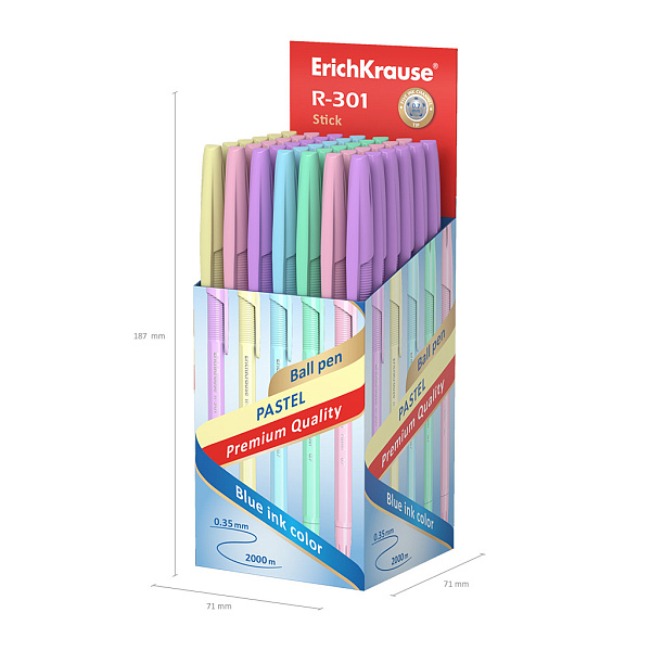 Ручка шариковая 0,7 мм ErichKrause R-301 Stick Pastel СИНЯЯ