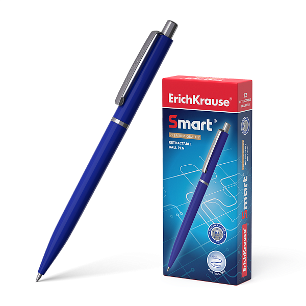Ручка шариковая автомат. ErichKrause Smart® Matic Classic 0.7, Super Glide Technology, СИНЯЯ,