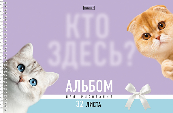 Альбом для рисования 32 листа на спирали "Кто здесь?" А4ф перфорация на отрыв обл. мел. картон ламинация СОФТ ТАЧ 5 диз.в блоке