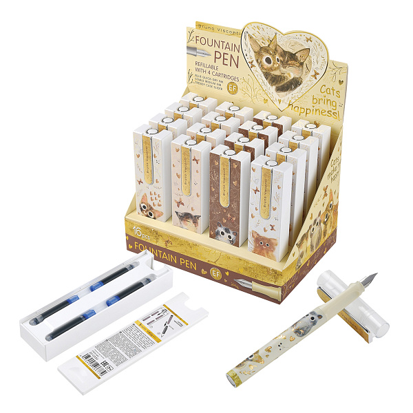 Ручка перьевая "LOVE ME" В ПЛАСТИКОВОМ ПЕНАЛЕ , СО СМЕННЫМИ  КАРТРИДЖАМИ (4 ШТ), EF, СИНЯЯ (4 ВИДА)