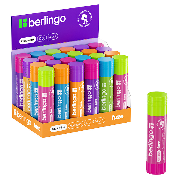 Клей-карандаш ПВП 10г Berlingo "Fuze", белый, микс
