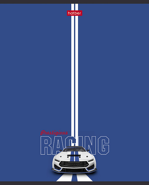 Тетрадь 48 листов в линию пластиковая обложка "Престижные гонки" 60-65г/кв.м на скобе обл. с печатью тиснение титульный лист 5 диз.в блоке