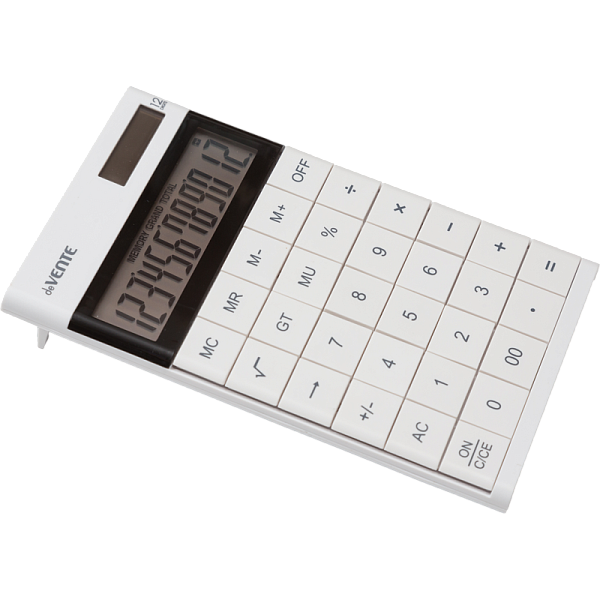 Калькулятор 12 разр., "deVENTE" Q-5W, 100x166x14 мм, ультратонкий, двойное питание, автоматическое вычисление процентов, наценки, квадратного корня, общая сумма, коррекция последнего введенного значения, кнопка «00», работа с памятью, функция замены 