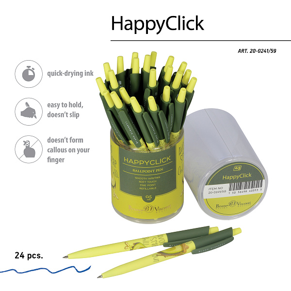 Ручка шариковая 0,5 мм "HappyClick. Avocado style. Chill out" СИНЯЯ
