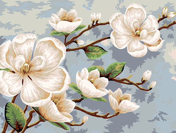 Картина по номерам 40*30 "Ветвь магнолии" "ФРЕЯ"