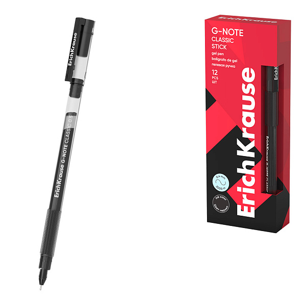Ручка гелевая ErichKrause G-Note Stick Classic 0.5, цвет чернил черный (в коробке по 12 шт.)