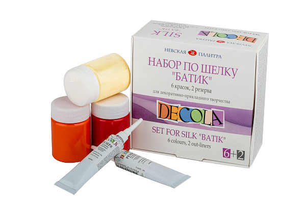 Акрил по шелку 6 цв. 50 мл.+ резерв 2 по 18мл  Батик,DECOLA