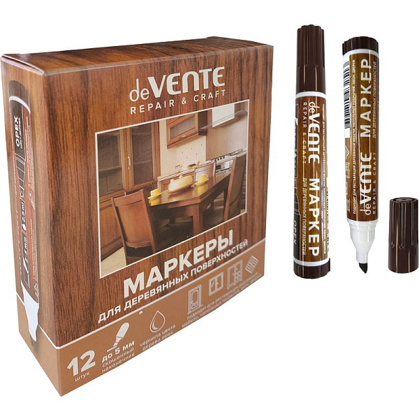 Маркер для деревянных поверхностей "deVENTE. Repair" 1-5 мм, цвет - орех, круглый корпус, скошенный наконечник, 