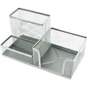 Подставка для канцелярских принадлежностей, 3 секции, 20,3x10,4x9,8 см, сетчатая металлическая, с противоскользящими накладками, серая