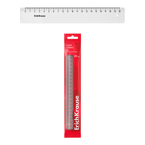 Линейка 20 см ErichKrause Clear, пластиковая, флоупак, прозрачный (в пакете по 20 шт)