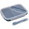 Ланчбокс складной герметичный "deVENTE" темно-синий, прямоугольный с 2-мя отдел. 1000 мл, 21,5x15x7,5 см, в сложенном виде высота 4 см, силиконовый, с пластиковой крышкой, с пластиковой вилкой-ложкой в комплекте,