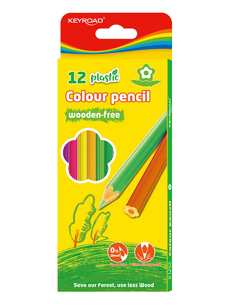 Карандаши 12 цв. KEYROAD пластиковые картонный футляр, ассорти
