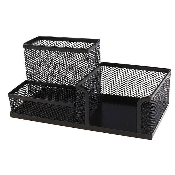 Подставка для канцелярских принадлежностей INDEX, 3 отделения, сетка, металл, 200*100*100, черная