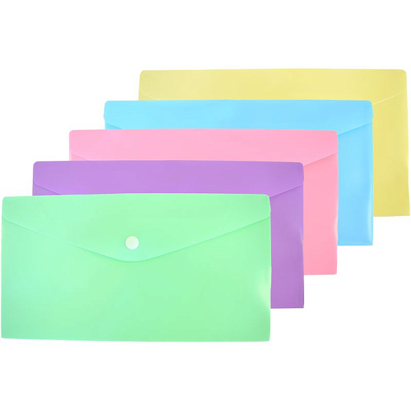 Папка-конверт на кн. DL "deVENTE. Pastel" (260x140 мм) 180 мкм, непрозрачная, 5 пастельных цветов ассорти