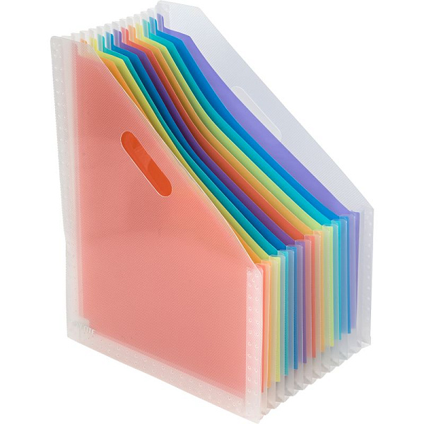 Лоток вертикальный 13-ю отд. "deVENTE. Stripe" A4 (32,5x25,8x3 см) 700 мкм, с резинкой, фактура гладкая матовая, отделения 180 мкм, индивидуальная маркировка, прозрачный с цветными разделителями