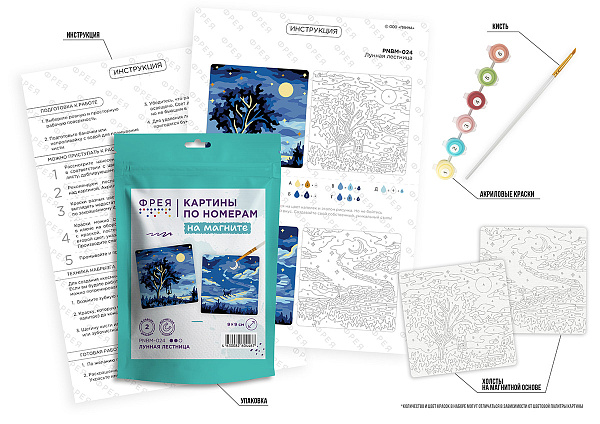 Картина по номерам (на магните) 9 х 9 см "Лунная лестница" "ФРЕЯ"
