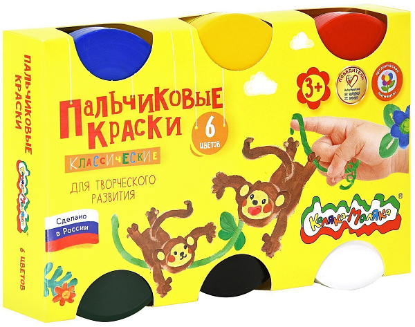 Краски пальчиковые 6 цв. по 60 мл. "Каляка-Маляка" для детелй от 3х лет