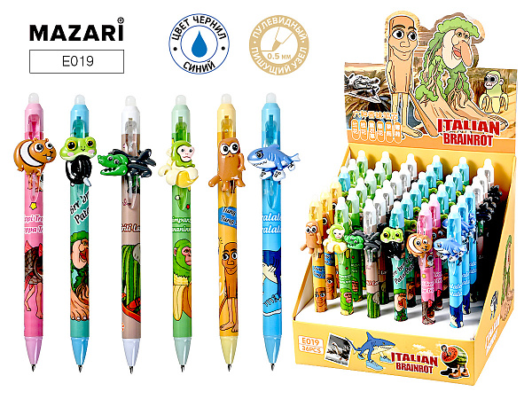 Ручка гелевая автомат 0,5мм, стираемая ""Итал.Мем"" Синяя, стержень 89,4мм, МИКС 6вид