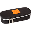 Пенал "deVENTE. Uno Orange" 21x8x5 см, овальный для 50 предметов, с внутренним органайзером-створкой, матовый полиэстер с водоотталкивающей пропиткой, на молнии, аппликация из каучука, черный