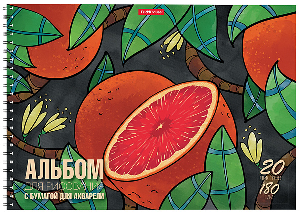 Альбом для рисования 20 листов на спирали ErichKrause Juicy Fruits, А4, с бумагой для акварели