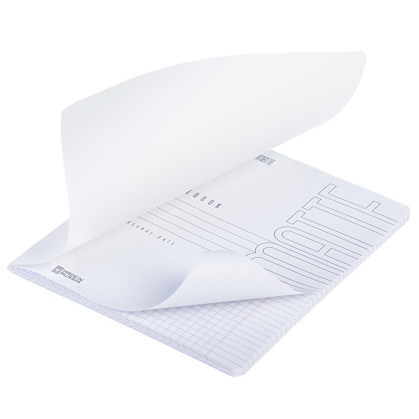 Тетрадь 48 листов в клетку "СОЛО- Арктический белый" 60-65г/кв.м на скобе Обл. мел.картон ламинация СОФТ ТАЧ запечатанный тит.лист скругл.углы