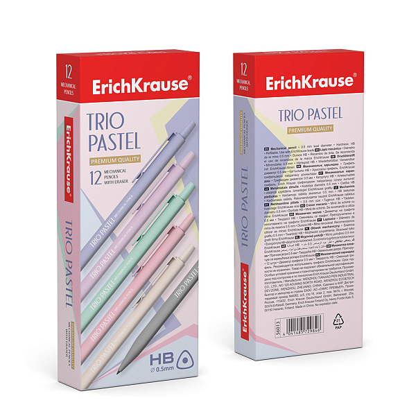 Карандаш механический ErichKrause Trio Pastel 0.5 мм, HB (в коробке)