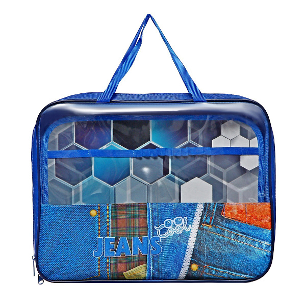 Папка для труда А4, с ручками, широкая, дизайн на кармане, ткань 335/260/60 "COOL JEANS"