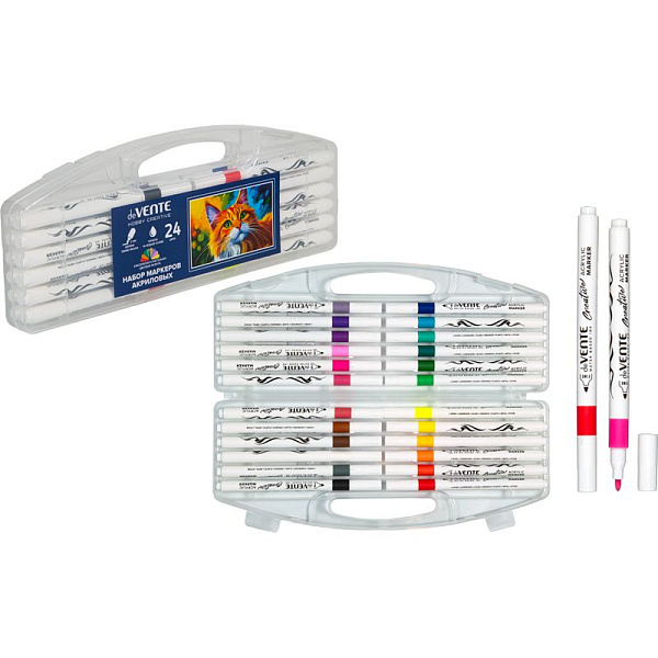 Набор маркеров акриловых "deVENTE. HOBBY CREATIVE. Classic&Pastel" 24 цв. круглый корпус, пулевидный наконечник, ширина линии 2 мм, в пластиковой коробке