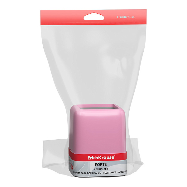 Подставка пластиковая для пишущих принадлежностей ErichKrause® Forte, Pastel, розовый с серой вставкой