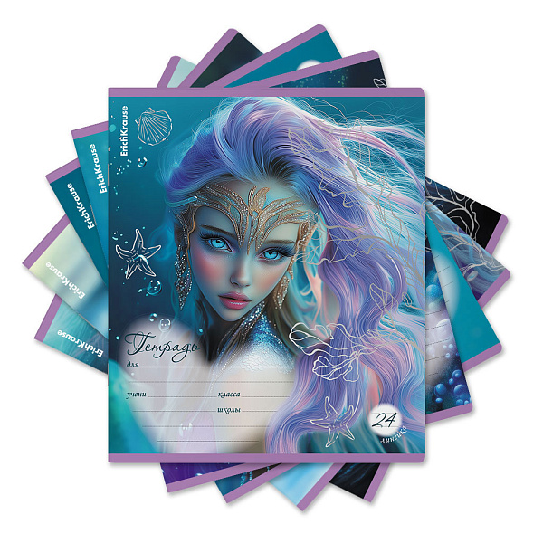 Тетрадь 24 листа в линию ErichKrause Aquamarine, выборочный УФ-лак с глиттером _MIX-PACK