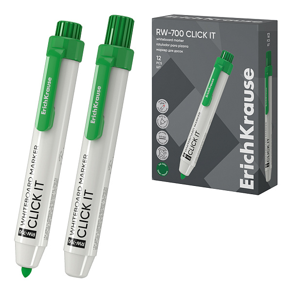 Маркер для досок автоматический ErichKrause RW-700 Click it, цвет чернил зеленый (в коробке по 12 шт.)