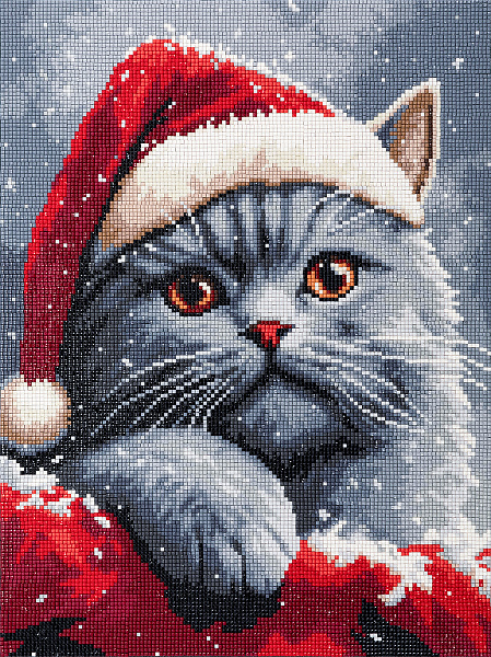 Алмазная мозаика 30*40 "ФРЕЯ" на подрамнике "Котик в шапке"