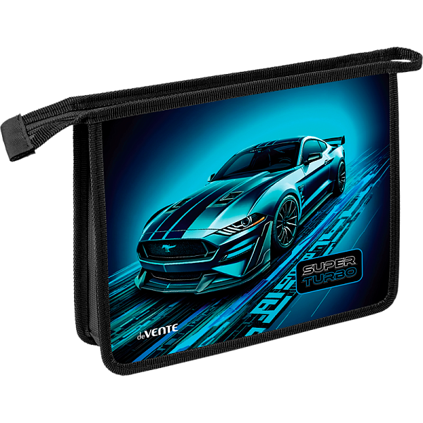 Папка для тетрадей "deVENTE. Super Turbo" A5 (240x187x45 мм) с расширением 4,5 см, на молнии сверху, картон с покрытием из фольги с конгревным тиснением, обратная сторона прозрачный пластик