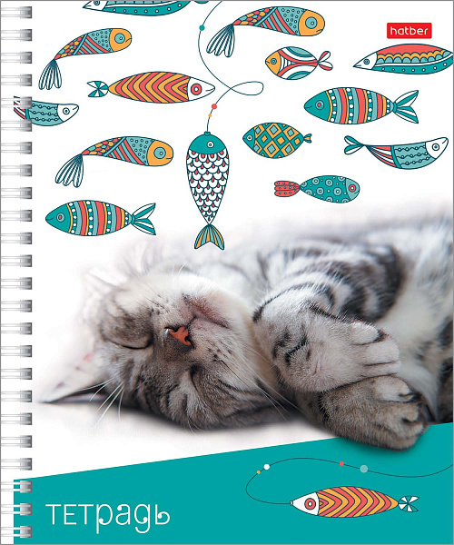 Тетрадь 48 листов в клетку на гребне "Пушистые мордочки"  60-65г/кв.м  Обл. мел.картон 4 диз.в блоке