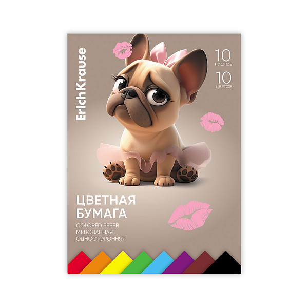 Бумага мел. А4 10 цв. 10 л. односторонняя на клею ErichKrause, Frenchie, (школьно-письменные принадлежности)