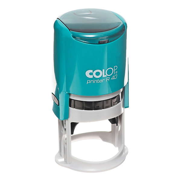 Оснастка для круглой печати PRINTER R40 green/blue с крышкой автомат. пластик. d41,5 мм, корп бирюза