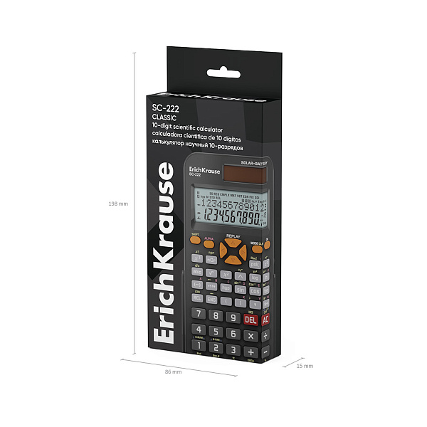 Калькулятор научный 10-разр., ErichKrause SC-222 Classic, 240 функций, черный (в коробке по 1 шт.)