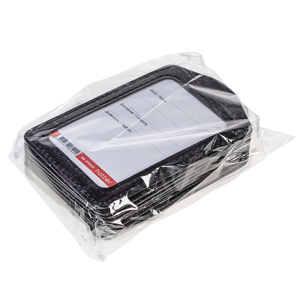 Бейдж Hatber вертик 72х112мм (внутр.54х87мм),  экокожа, черный