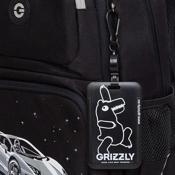 Рюкзак школьный с обвесом и картхолдером на держателе (/2 черный - серый)