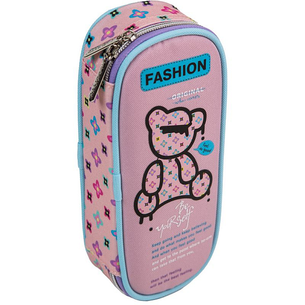 Пенал "deVENTE. Fashion Bear" 21x8x5 см, овальный для 50 пр. с внутренним органайзером-створкой, текстильный, на молнии