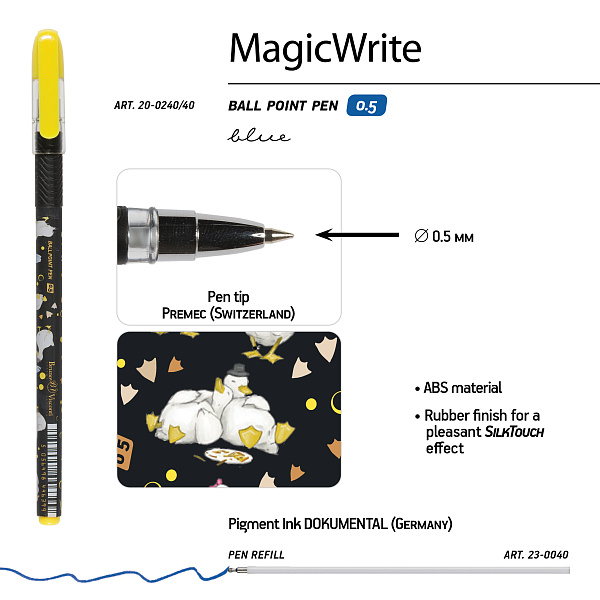 Ручка шариковая 0,5 мм MagicWrite. Гуси. СИНЯЯ