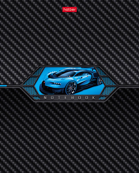 Тетрадь 48 листов в клетку "Автокарбон" 60-65г/кв.м на скобе Обл. мел.картон выб лак 5 диз.в блоке скругл.углы