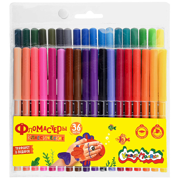 Фломастеры 36 цв. "Каляка-Маляка" "Классические" кругл. корп. Легкосмываемые, блист. упак.