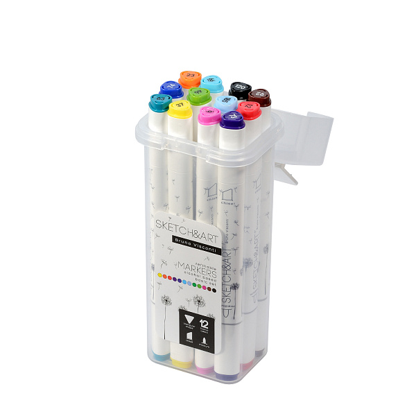 Набор скетч маркеров 12 цв. 2-х ст.  "SKETCH&ART" БАЗОВЫЙ, В ПЛАСТИКОВОМ ПЕНАЛЕ 