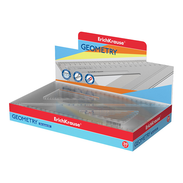 Угольник 60°/22 см ErichKrause Clear, прозрачный (в коробке-дисплее по 30 шт)